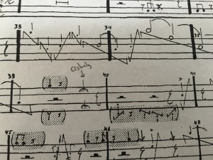 (Sheet music that looks barely like piano music)